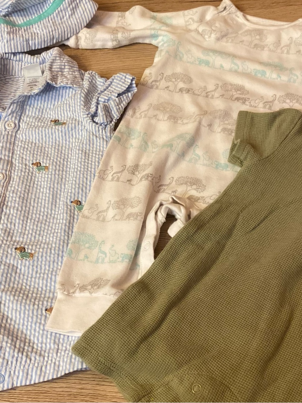Little Me Baby Matching Set in Light Blue, Cream, and Olive Green